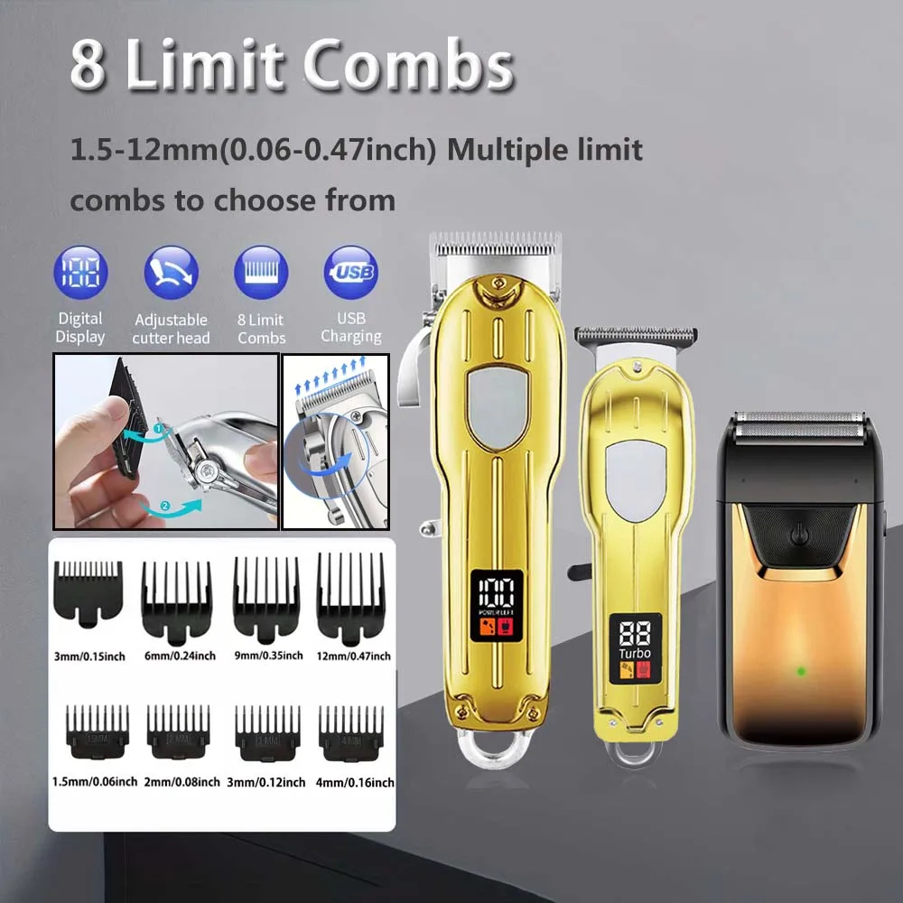 3-in-1-Haarschneidemaschine für Männer, Bartschneider-Sets, Elektrorasierer, Haarschneidemaschine, Trimmer, T-Klinge für Friseur, Zuhause, als Geschenk – Detail 7