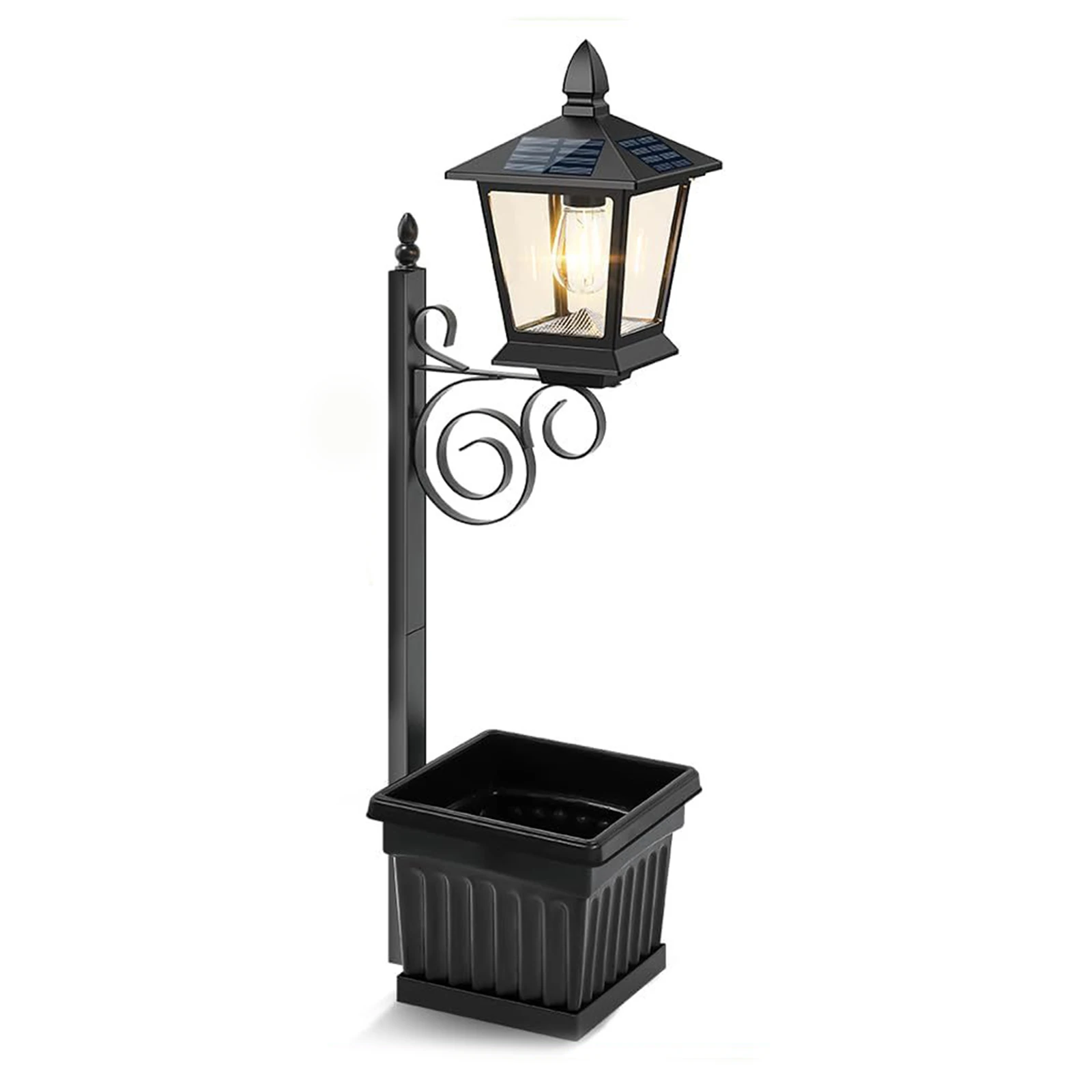 

Solar Powered Pathway Light with Planter Auto On/off Sensor Vintage Solar Porch Light for Garden & Patio (No Flowers Included)