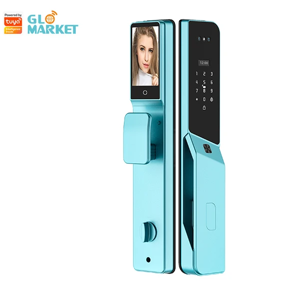 Tuya WIFI Face Recognition Smart Door Lock With Active Intercom & Camera Palm Vein Unlock Wood Door Compatible