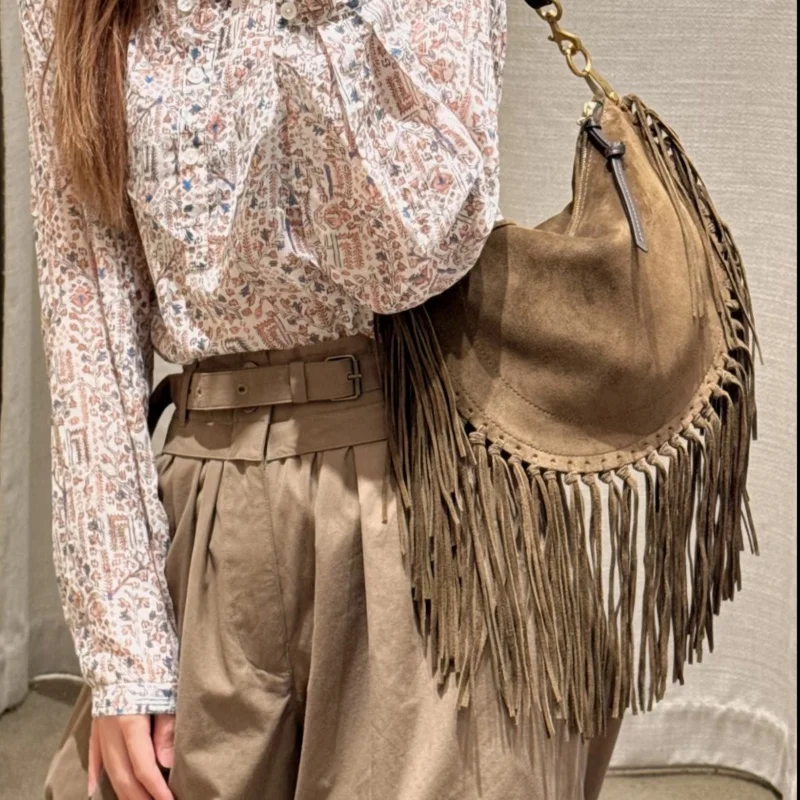 

Сумка на плечо из искусственной замши в богемном стиле с кисточками для женщин, винтажные сумки-тоут высокого качества, большая вместительная модная женская сумка подмышками
