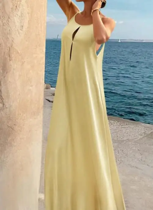 

Summer Dress Woman 2025 Elegant Sophisticated Camisole Long Dress for Women V-Neck Sexy Slim Fit Backless A-Line Dress for Women