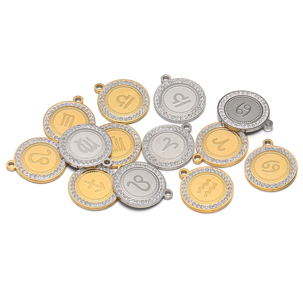 

12pcs/set Stainless Steel 12 Constellations Zircon Charms for DIY Jewelry Findings Necklace Pendants Bracelets Earrings Making