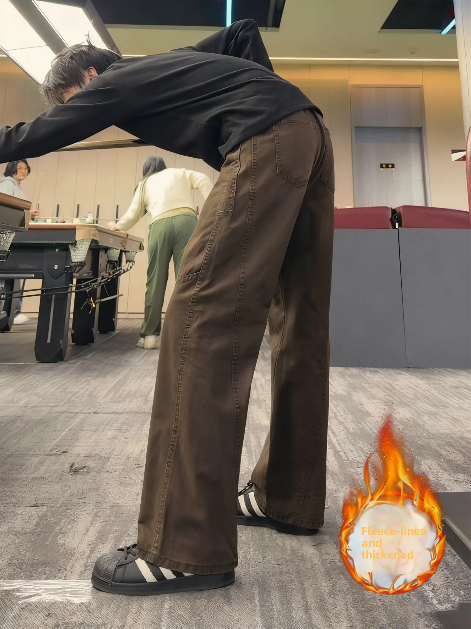 

Мужские облегающие джинсы из хлопкового денима с флисовой подкладкой, прямые брюки с диагональным кроем, рабочие брюки, весенние брюки Cleanfit