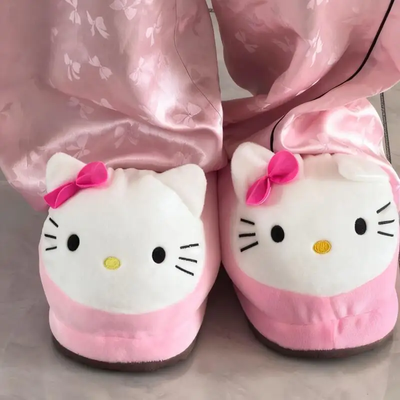 

winter anime fleece-lined girl slippers cute bow Hello Kitty cartoon at home thicken keep warm cotton shoes birthday gift