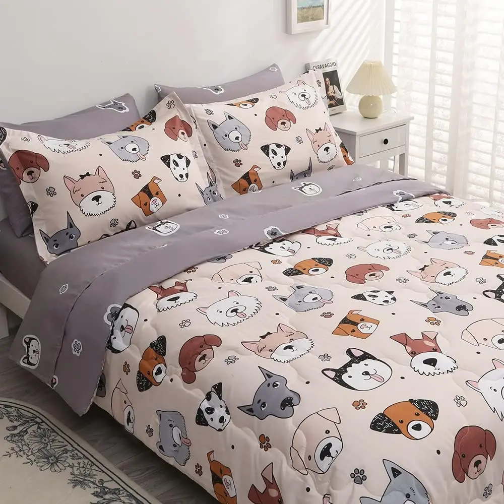 

7 Piece Kids Dog Comforter Twin Size Cute Animal Dog Bedding Set Bed In A Bag For Boys Girls All Season (1 Comforter, 1 Flat