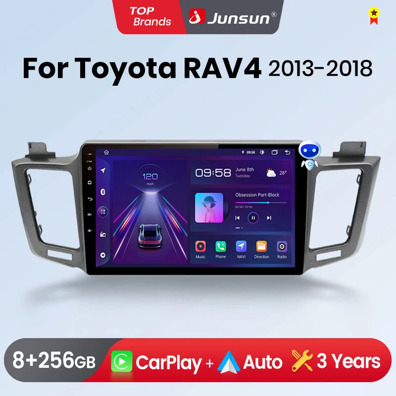 Junsun-Autoradio sans fil pour Toyota, CarPlay Android, Auto Radio, 2 Din, Limitation GPS, Toyota RAV4, RAV 4, 2012, 2013 - 2018