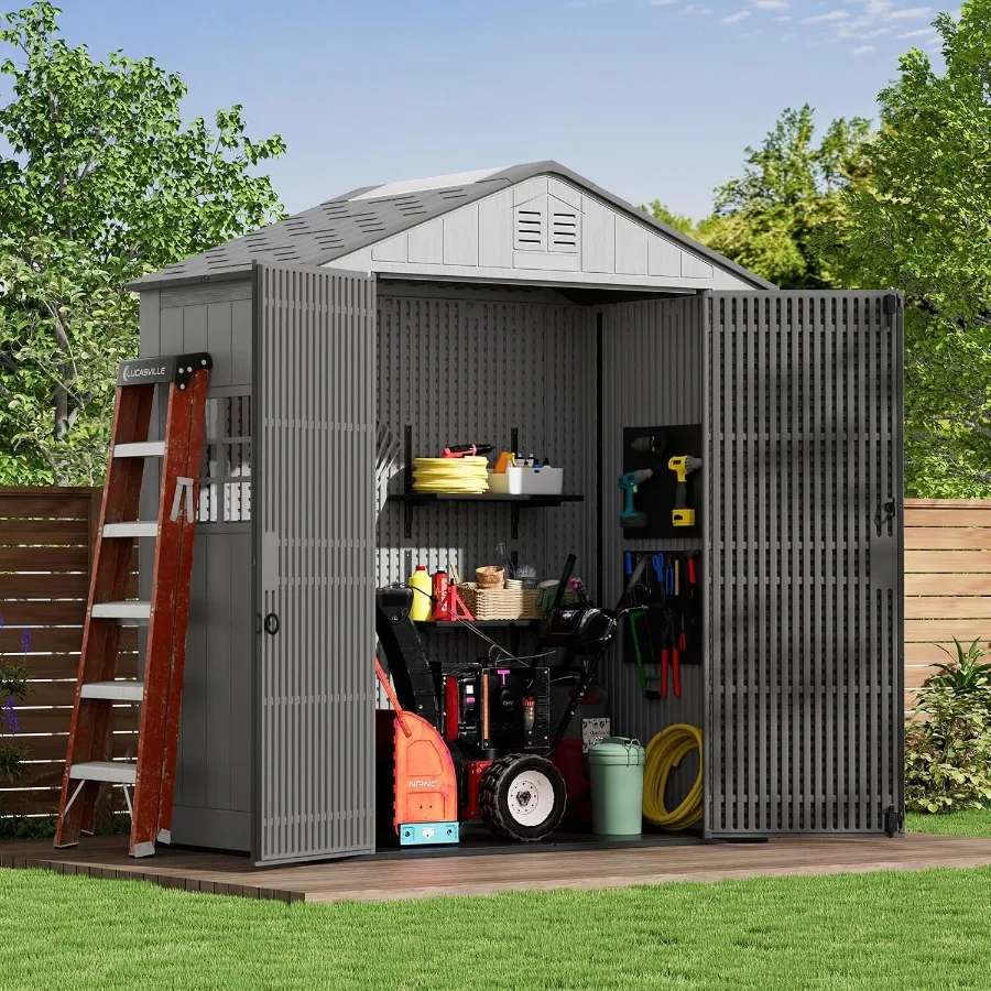 Outdoor Storage Shed Feet, All-Weather Resistant Resin Garden Sheds and Outdoor Storage Clearance with Floor and Windows, Doubl