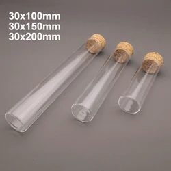 5-10-20pcs 30x100mm / 30x150mm / 30x200mm Clear Lab Flat Bottom Thickening Glass Test Tubes with Cork