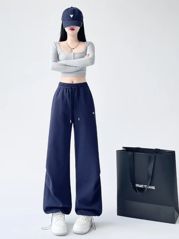 Plones Deportivos para Mujer, Corte Recto Ajustado, Color Azul Oscuro, Plones Casus Estilo Coreano, Cintura Alta, ...