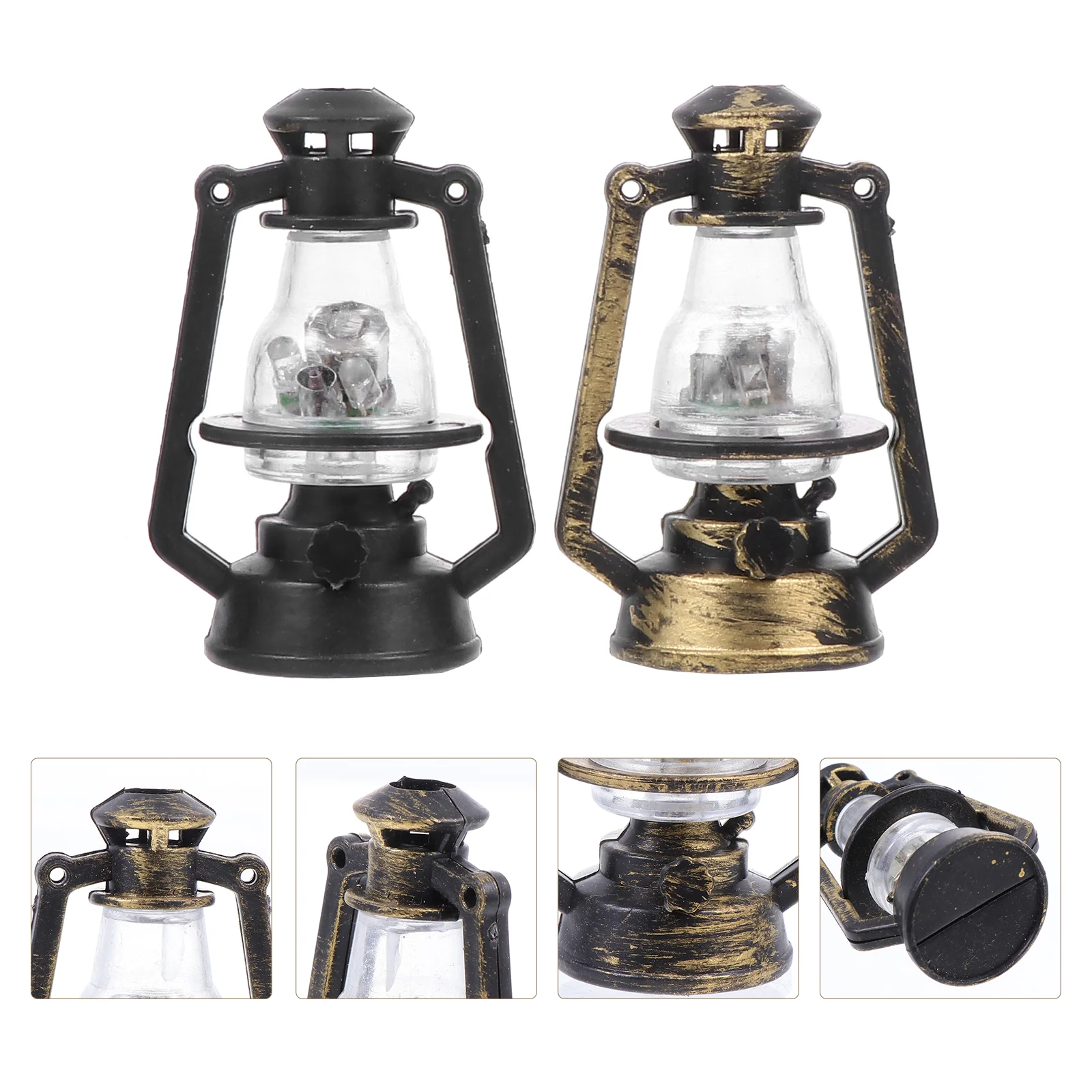 2 Pcs Simulation Kerosene Lamp Mold Toys Mini Plaything LED Lamps Home Ornament Plastic Decor Child Table