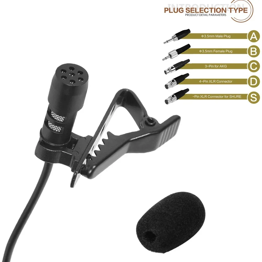 3.5mm Black Lavalier Lapel Microphone 3-Pin XLR 4-Pin Microphone With Microphone Cover For Wireless System Use on Stage