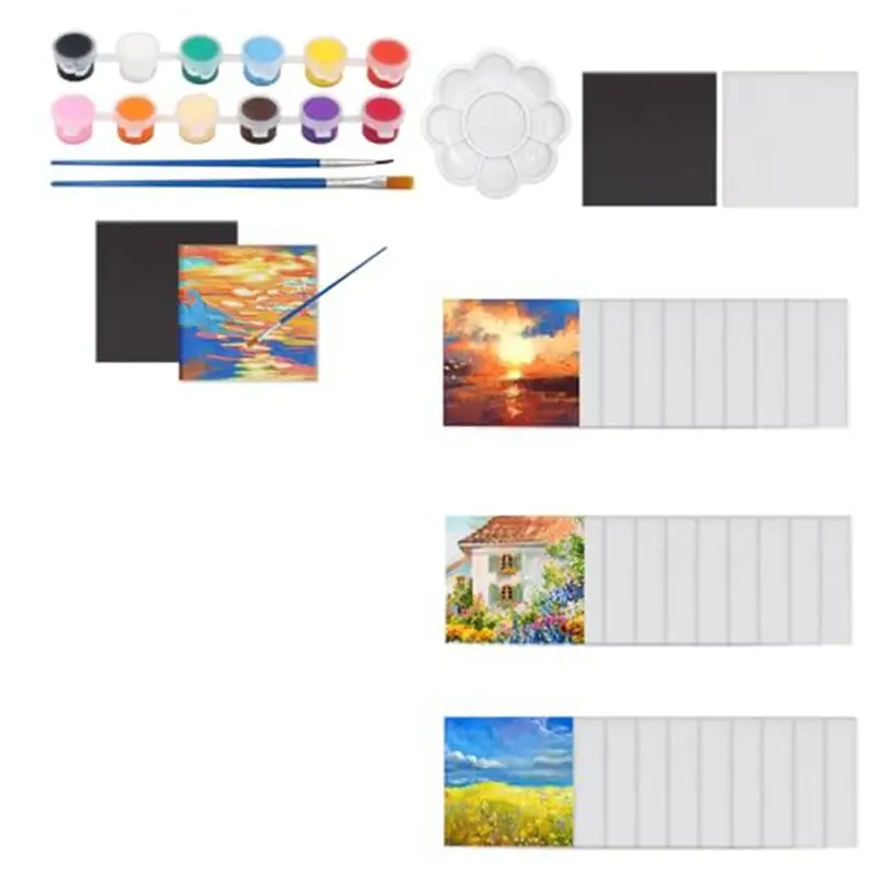 A84E-30 Pcs 2.6 Inch Mini Magnetic Canvas Panel, Magnetic Painting Canvas Panel With Painting Set