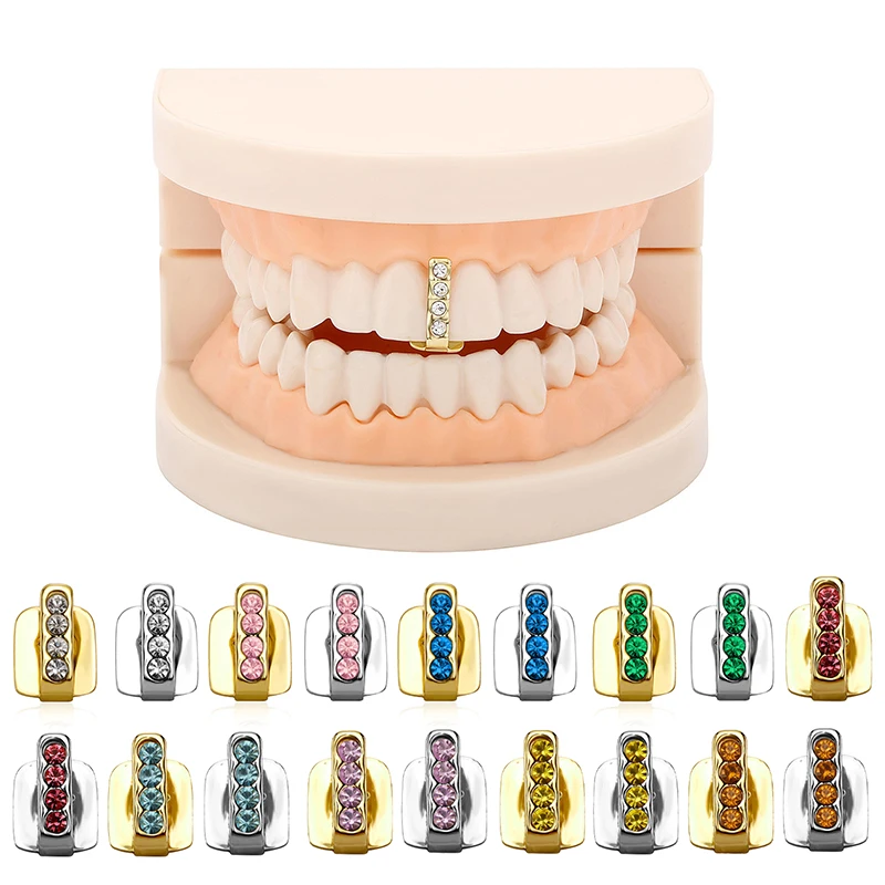 New Hip Hop Teeth Grillz Men Women Iced Out Hollow Double Tooth Cap Dental Grill Punk Rapper Cap Halloween Cosplay