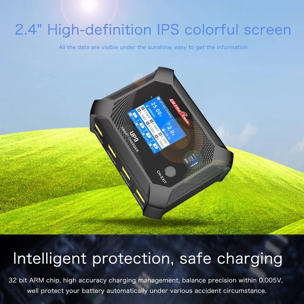 UltraPower UP9 4 kanalen slimme balanslader AC 100W DC 200W 320×240 IPS LCD voor 1-6S LiPo/LiHV/LiIon/LiFe batterij RC-model