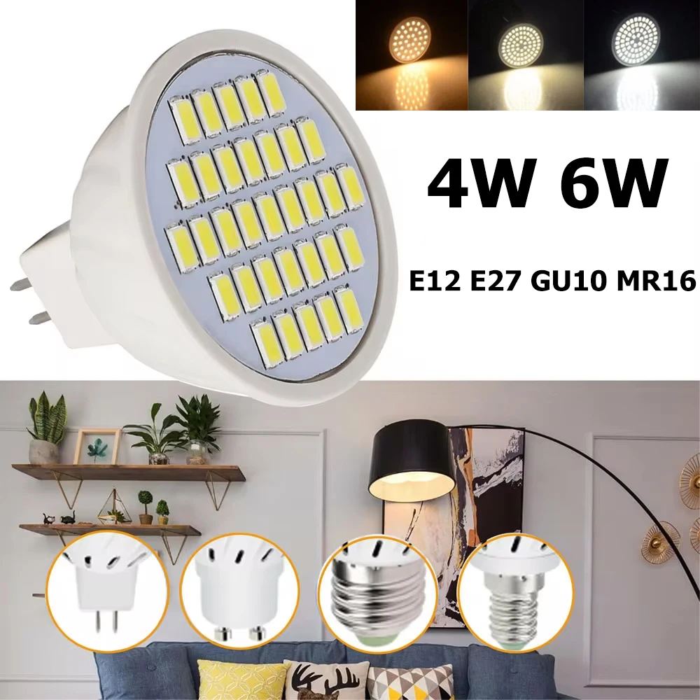 4W 6W LED Spotlight Bulbs E27 E14 MR16 GU10 2835SMD Ultra Bright LED Lamp Warm Cool Neutral White Light Bulb Home 60° Lighting