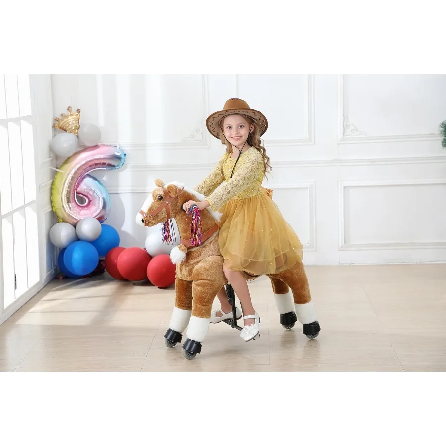 Ride on Horse Toys Riding Horse Toys Ride on Toys for 614 Years Old Premium Plush Animals Toys Walking Horse with Wheels Brown