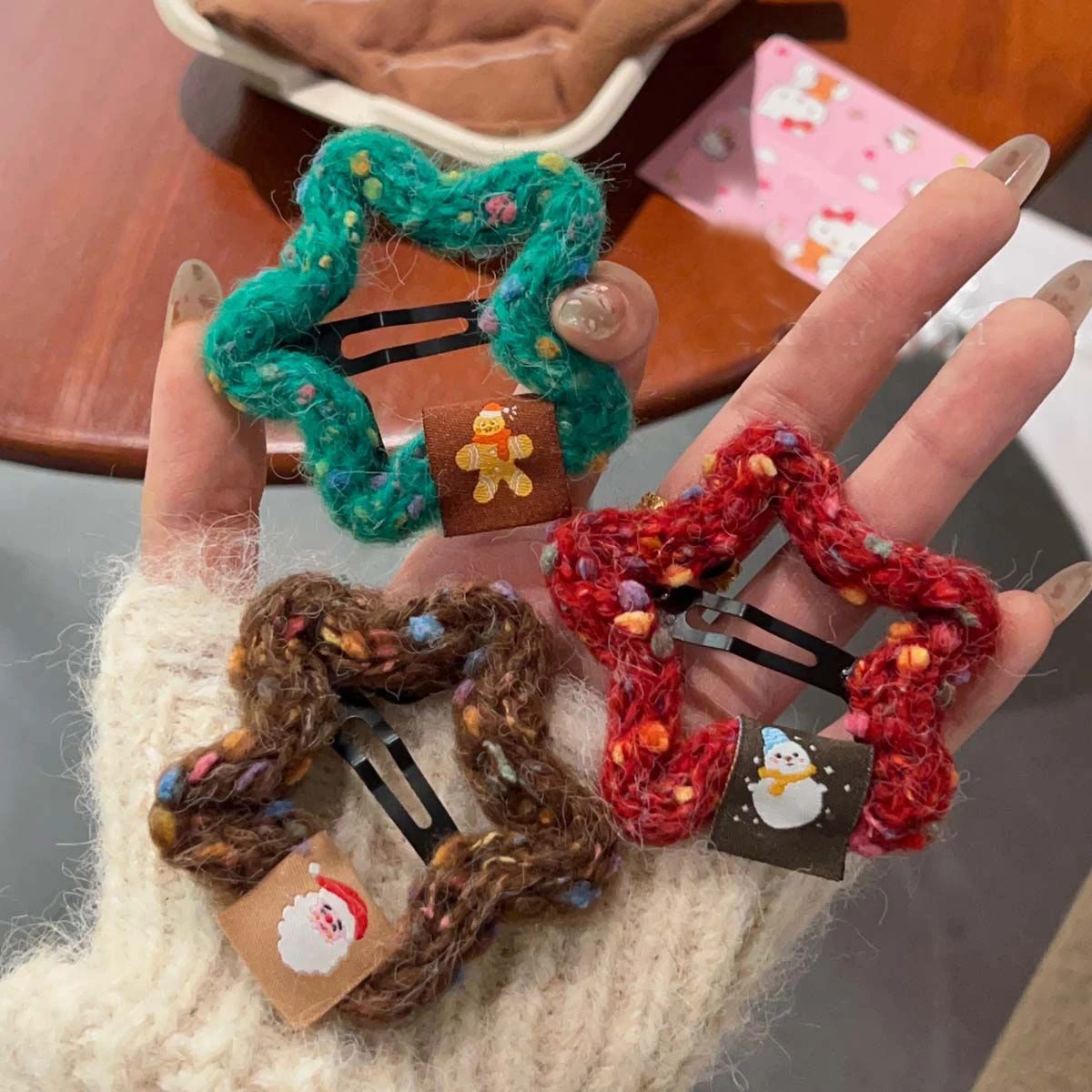 

3-pack plush cute star Christmas reindeer snap clips, fringe clips, side hair clips, dress-up hair accessories