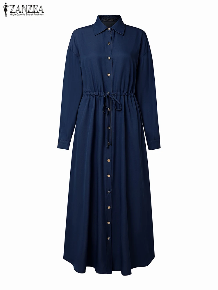 ZANZEA Mode Langarm-shirt Kleider Frauen Revers Verband Party Vestido 2025, Herbst Solide Elegante Casual Streetwear Sommerkleid