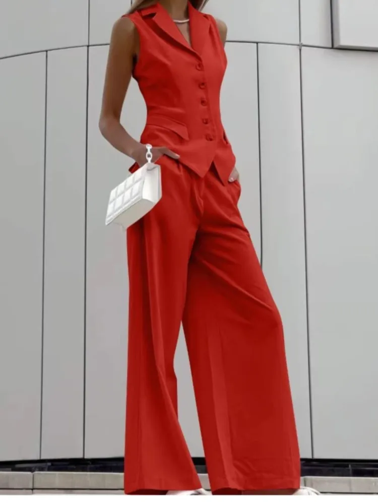 

Fashionable And Comfortable Casual Vest Vest Wide-leg Trousers Two-piece Set Women's Simple Solid Color Temperament Trousers Set