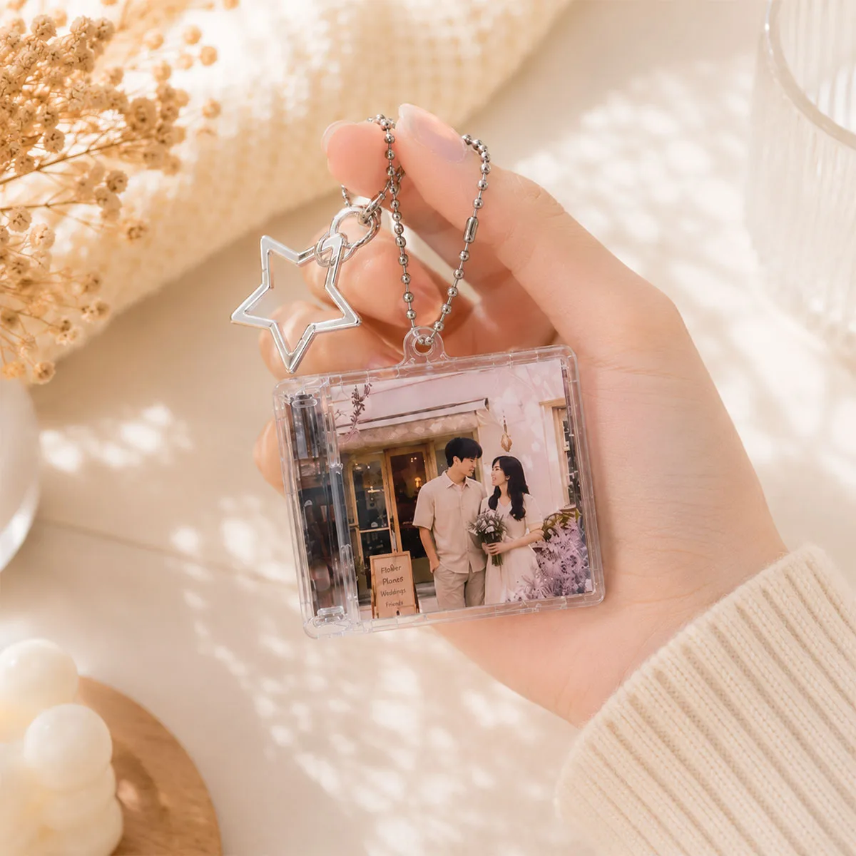 Custom Photo Mini CD Case Keychain Star Clasp Couple Memory Bag Charm Gift