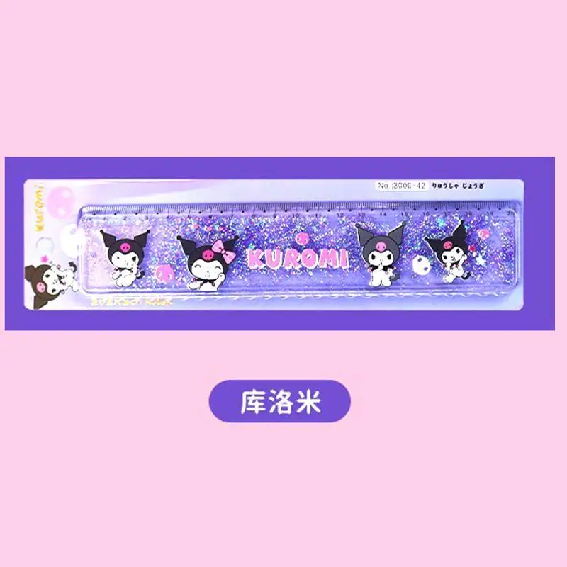 Sanrios Flowing Sand Ruler Family Series Hello Kitty Kuromi Melody Students Dual Use with Straight Line Wave Line Multi Function