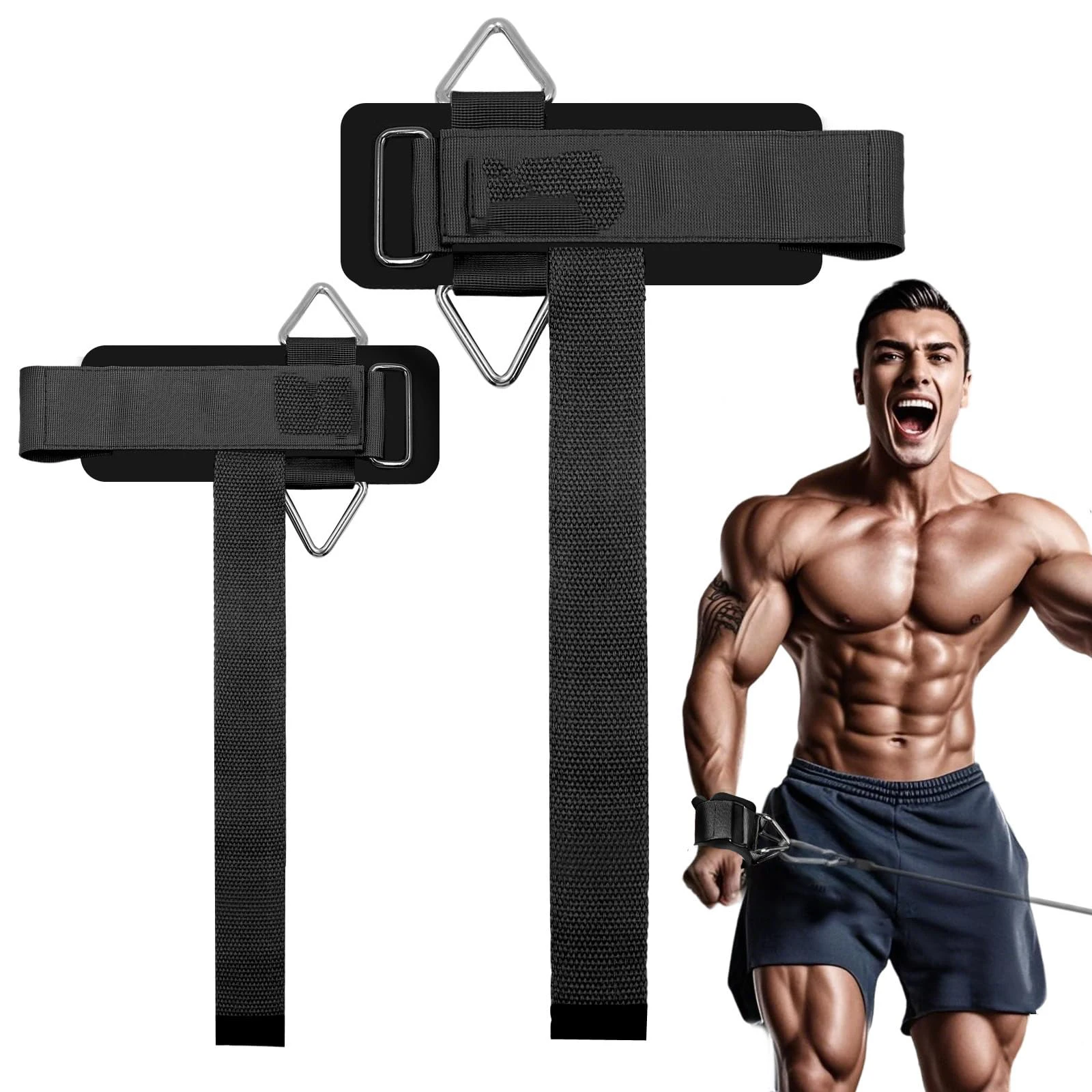 

Weight Lifting Straps with Wrist Cuffs D-Ring Positions, Neoprene Padding, Strength Training Support for Cable Machines
