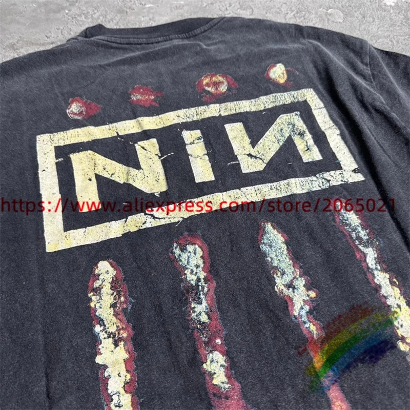 Nine Inch Nails Vintage T-shirt Men Women 1:1 High Quality Washed Tee Tops T Shirt