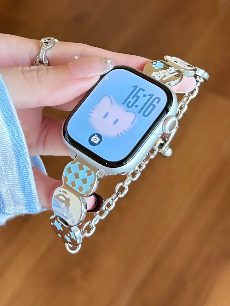 Cartoon Metal Chain Strap for Apple Watch Band 38/42 40/44 41/45/49Ultra Adjustable Enamel Bracelet for iWatch SE 12 11 10 9 8 7