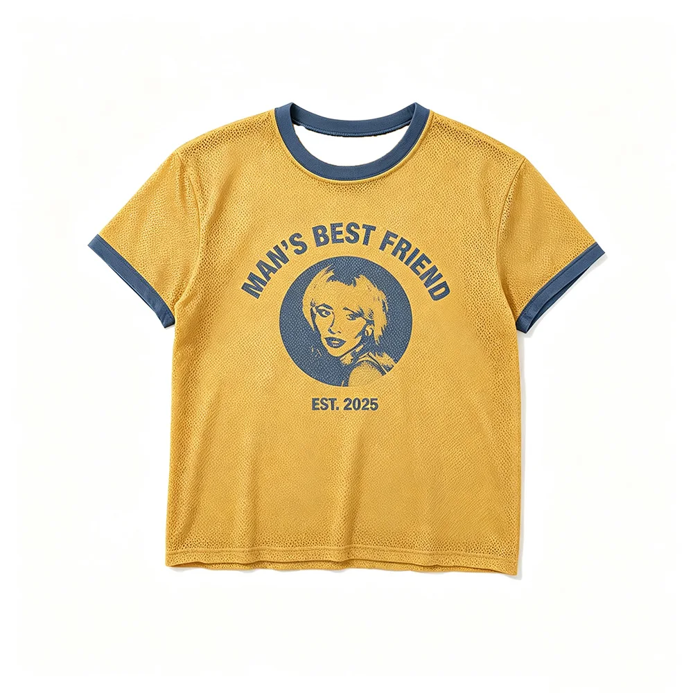 Unisex Vintage Mesh Ringer T-shirt, Classic Retro Music Graphic Contrast Trim Short Sleeve Casual Summer Tee