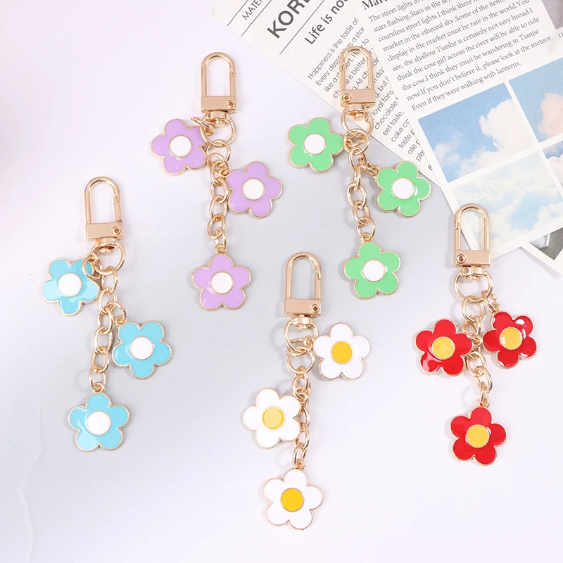 Cute Solid Candy Flower Keychain For Women Girl Bell Pendant Bag Ornaments Car Key Trinket Keyring Accessories Gift