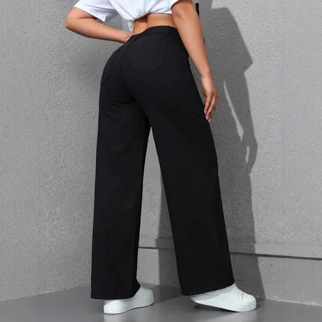 Denim Wide Leg Pants Women Streetwear Jeans Washed Distressed High Waist Straight Trousers Female Vintage Basics Floor Length 3 Denim Wide Leg Pants Women Streetwear Jeans Washed Distressed High Waist Straight – view 3