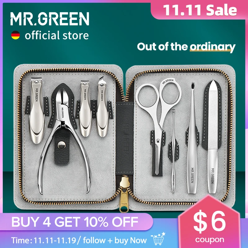 

MR.GREEN Manicure Set With Morandi Grey Top-Grade Full Grain Cow Leather Packaging Nail Clipper Kits Perfect Gift Friends Family