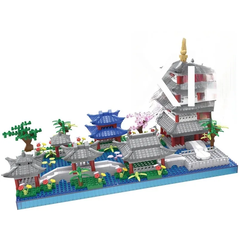 Hangzhou-Modèle de bloc d'assemblage d'architecture de paysage de style chinois, lac de l'Ouest, cadeau de jouet transfrontalier