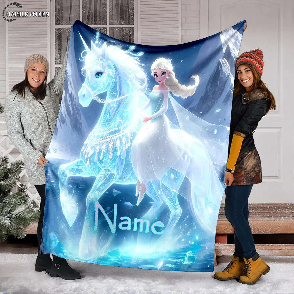 Custom Name Personalized Blanket Frozen Princess Elsa Fluffy Soft Flannel Sofa Adult Blanket Office Lunch Break Blanket Kid Gift