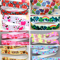 DHK 5/8'' 5yards Thanksgiving Valentine's Day Easter Printed Fold Elastic FOE Stretch Ribbon Decorations Craft DIY Sewing E2189