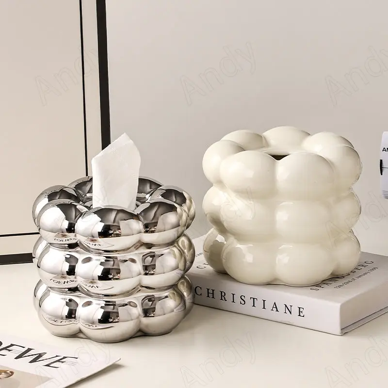 

European Ceramic Tissue Box Creative Marshmallow Decorative Roll Organizer Living Room Desktop Tissue Canister Home Decoration