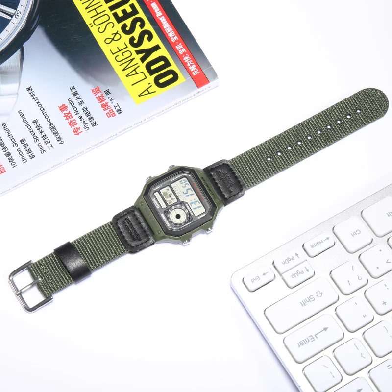 18mm Cloth/Leather Nylon Strap Suitable for Casio AE1200 AE1000 PRG-270 MRW-200H AEQ-110W AQ-S810 Men\'s Watch band Accessories
