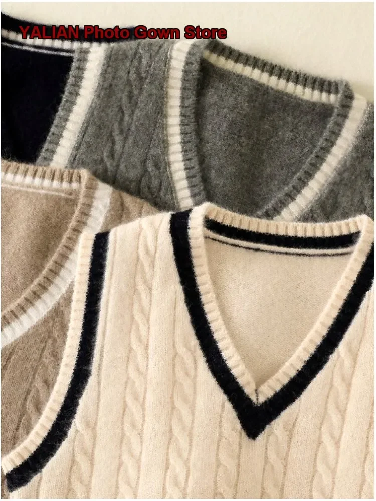 Boys Girls Cashmere V-Neck Vest Autumn Winter Knit Waistcoat Heart-Shaped Collar Infant Cashmere Top Kids