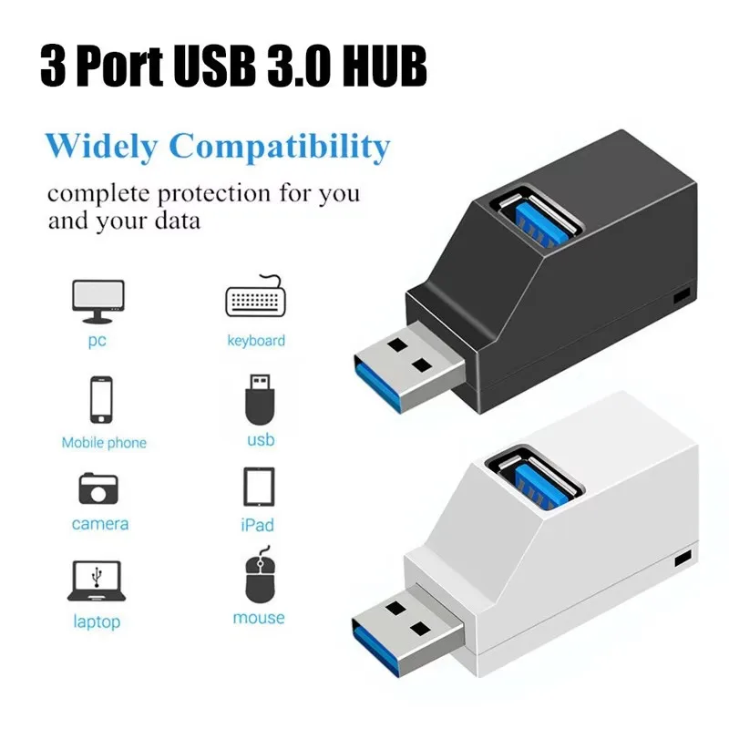 Concentrador USB 3,0 portátil, 3 puertos, transferencia de datos de alta velocidad, divisor USB para ordenador portátil, estación de acoplamiento de