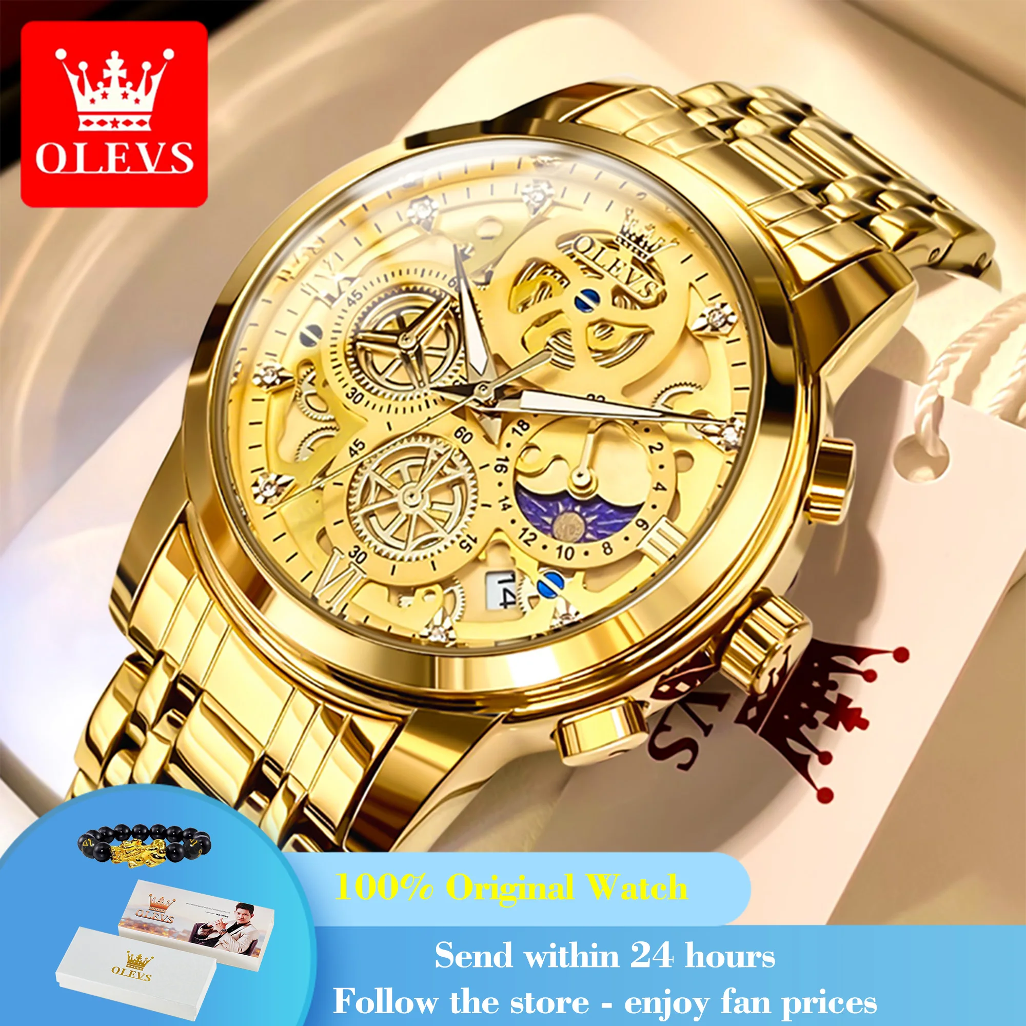 

OLEVS 9947 Watch For Men Original Waterproof Luminous Business Quartz Wistwatch 42mm Big Dial Stainless Steel Calendar Man Watch