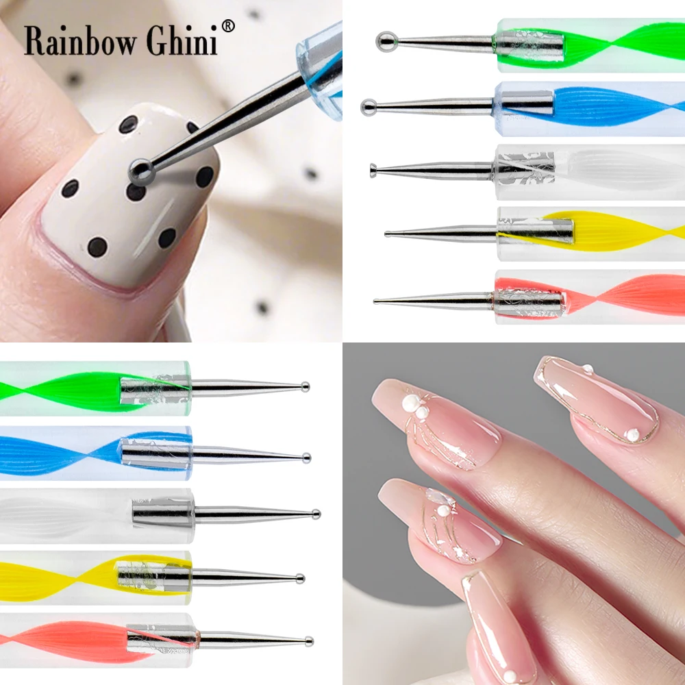 Aiguille à points à Double extrémité, outil d'art des ongles, brosse de peinture des ongles, stylo à points de beauté, ensemble multicolore, Salon longue durée, 5 pièces