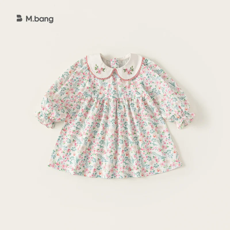 

Bangxuan children's clothing, girls' dress with lace collar, new fresh style children's dress, full-print long-sleeve dress for