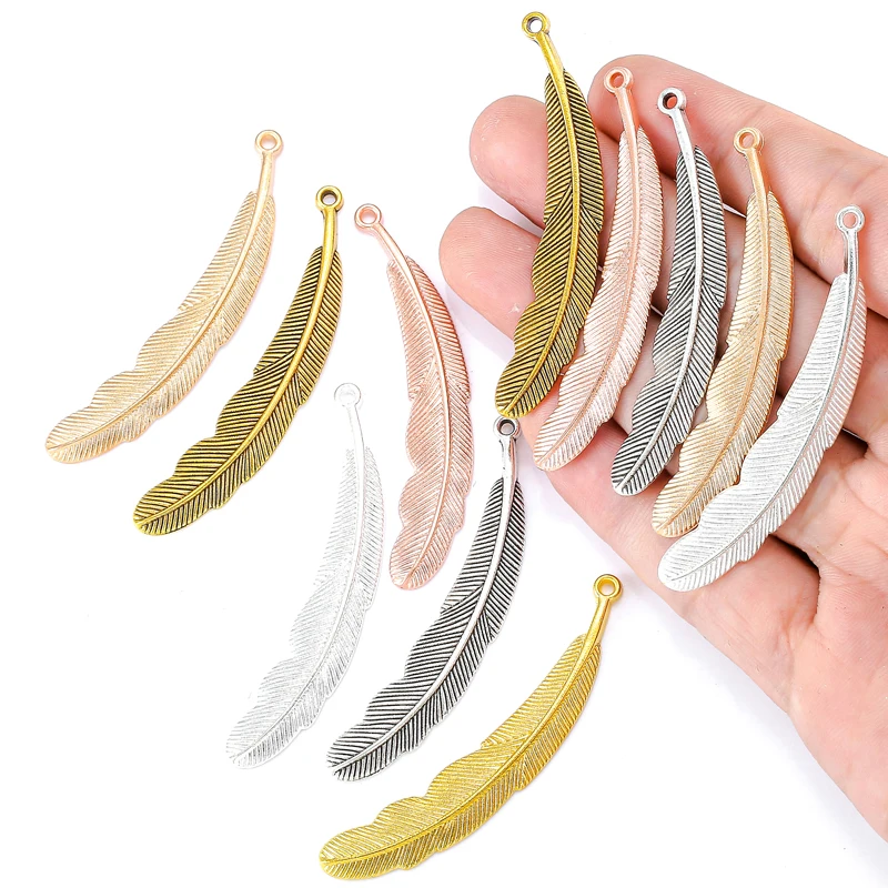 8PCS 6 Colors Zinc alloy long Feather Charms For DIY Earrings Necklace Handmade Jewelry Accessories Making