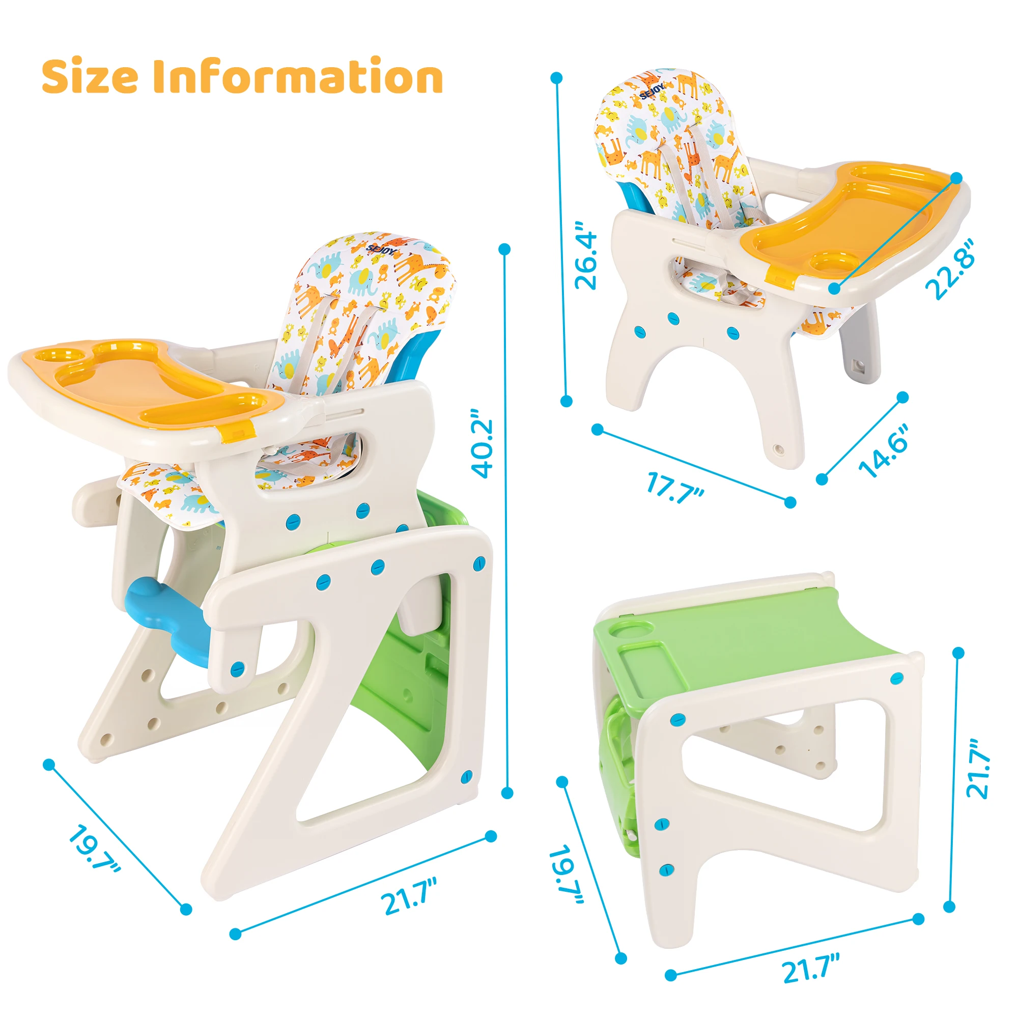 Sejoy High Chair for Baby Toddler Chair Highchairs with Adjustable Seat Back Detachable Seat Cushion for Baby Infants Toddlers