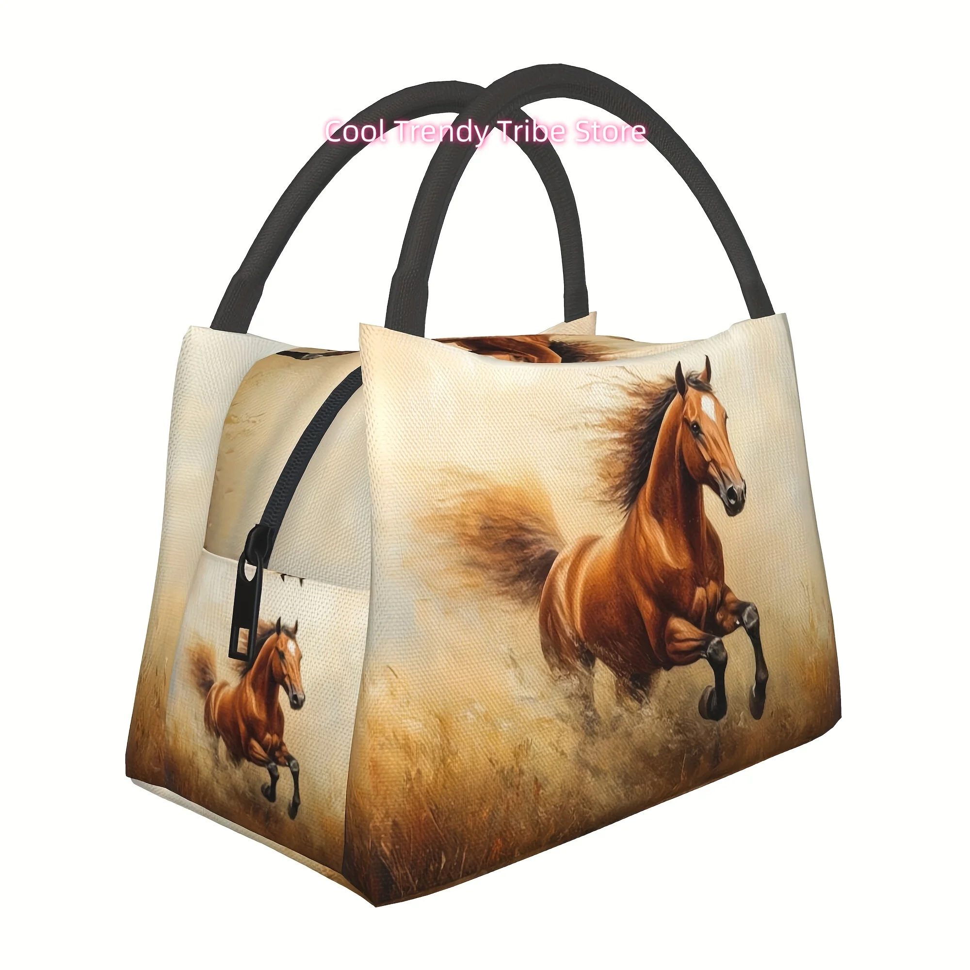 1pc of reusable portable cooler bag with a running horse design, perfect for camping, picnics, and the beach. Ideal for home, re