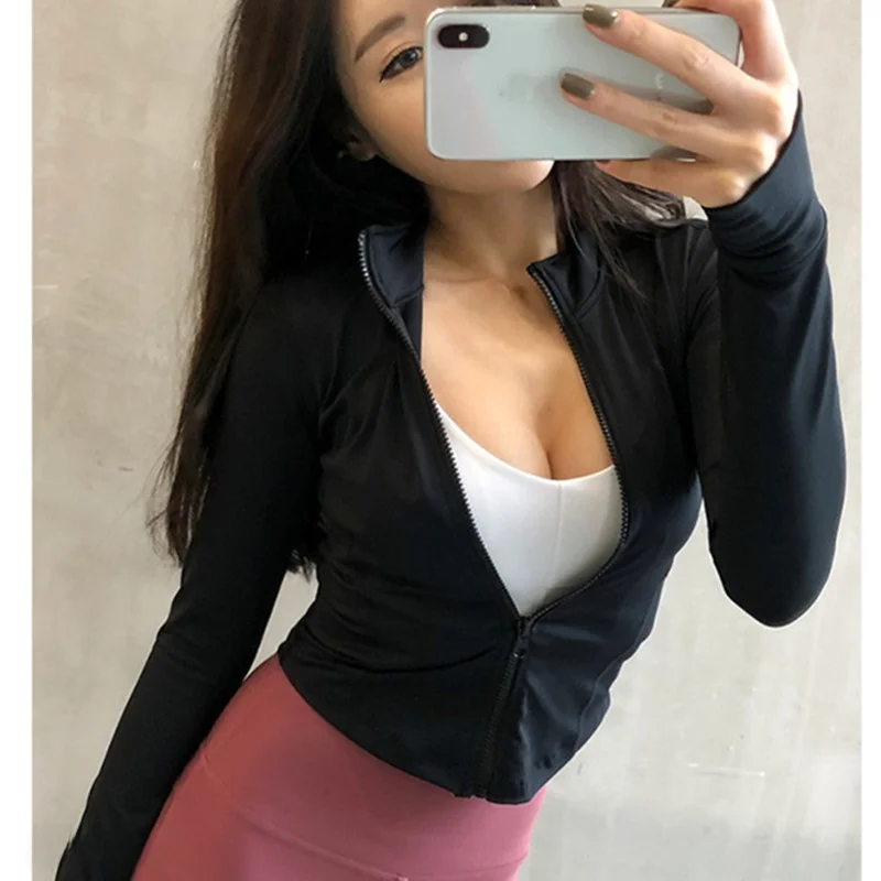 

Spring Autumn New Zipper Design Slim Fit High Elastici Long Sve Jaet Yoga Wear Stand Collar Sports Fitn Outerwear