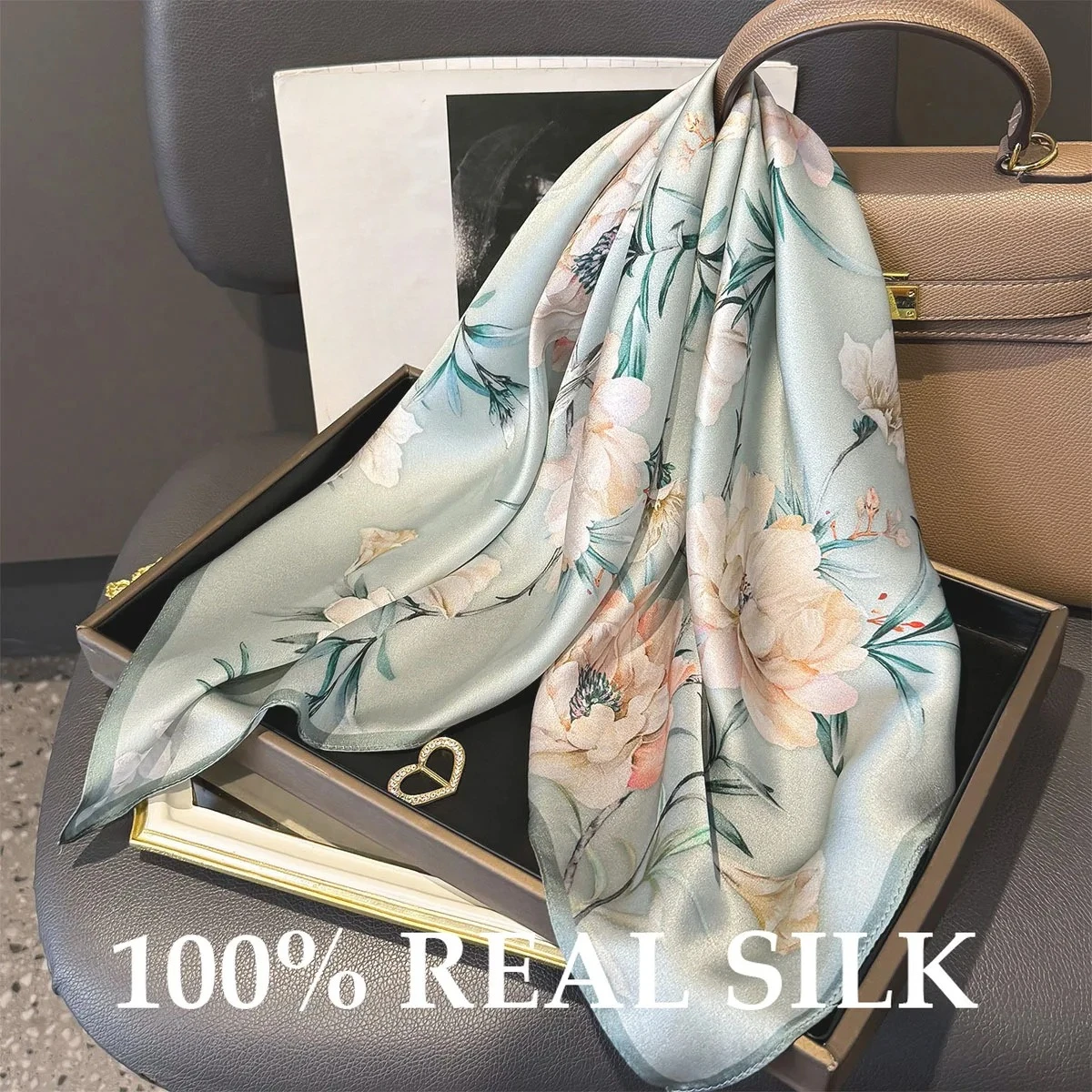 

New 100% Real Silk Scarf Women Hair Headscarf Hijab Sun Shade Silk Square Neck Cruise Scarves Pashmina Hairband Foulard Bandana