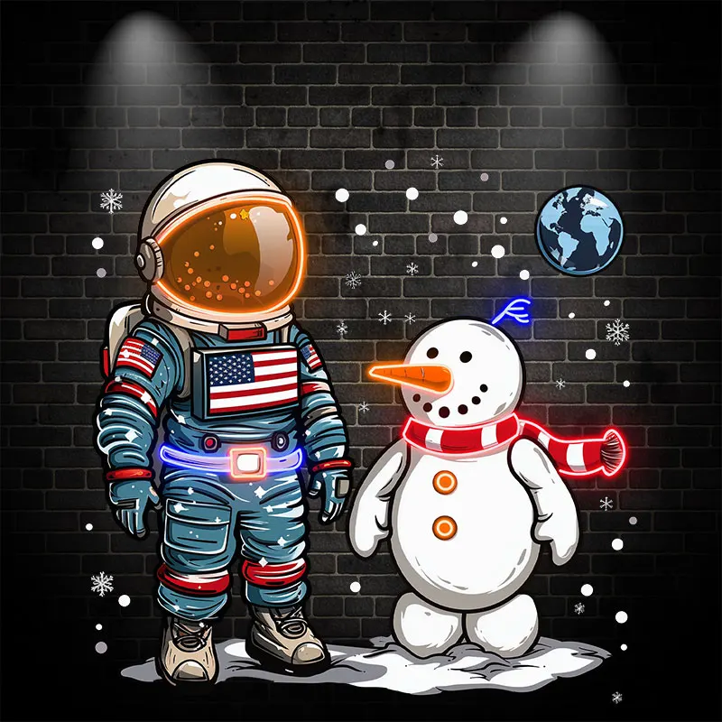 Christmas astronauts and snowmen: a marvelous encounter between the stars and the snow and ice neon signs