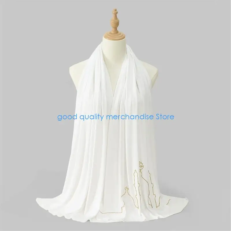 

Y5JD Религиозная шаль Мерсеризованный хлопковый шарф с церковным узором для официального мероприятия