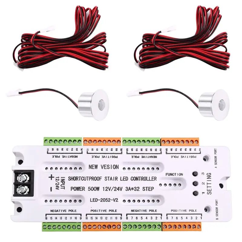 ABKQ-Stair Dimmer Ladder Night Light 32 Channels LED Motion Sensor Light DC12V/24V Luggage Controller Prevent Short Circuit